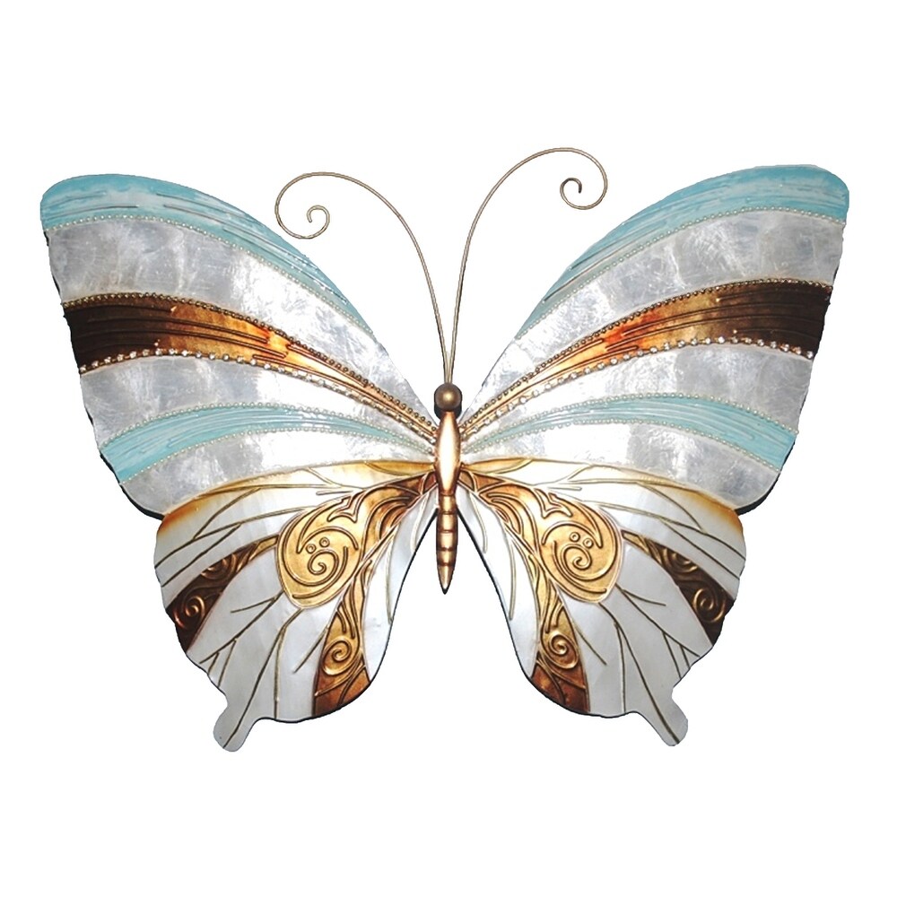 Butterfly Wall Decor Blue Pearl And Copper (m2062)   1 x 17.5 x 13