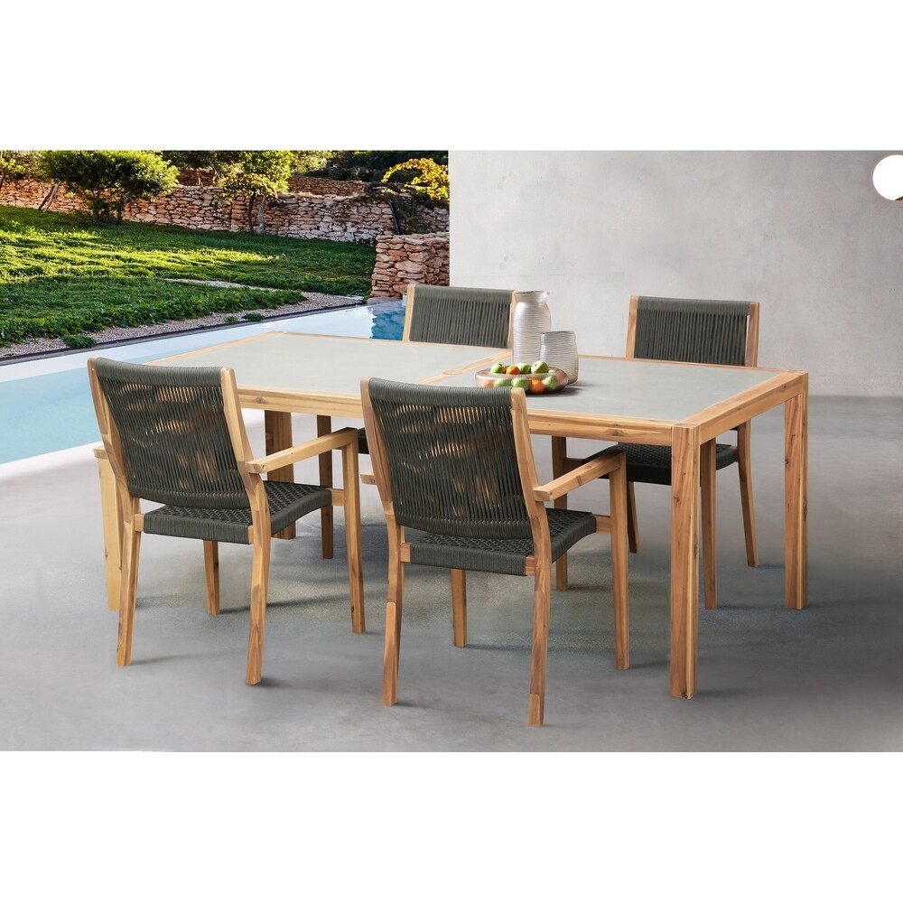 Sienna and Madsen 5 Piece Outdoor Wood and Super Stone Dining Set