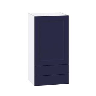 J COLLECTION Devon 18 in. W x 35 in. H x 14 in. D Painted Blue Shaker Assembled Wall Kitchen Cabinet with 2 Drawers DSW1835B(LR)-DV