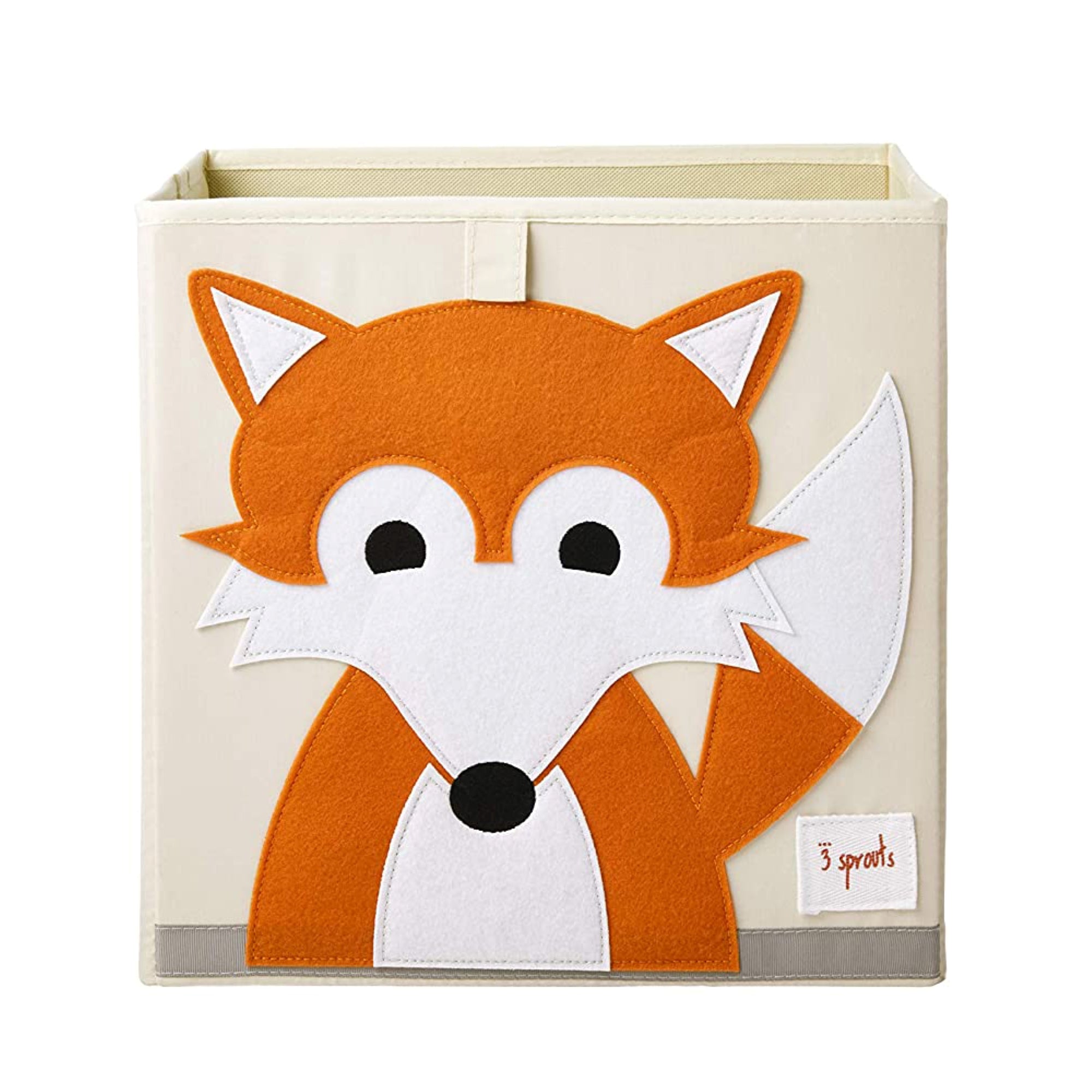 3 Sprouts Kids Childrens Foldable Fabric Storage Cube Bin Box, Orange Fox Design