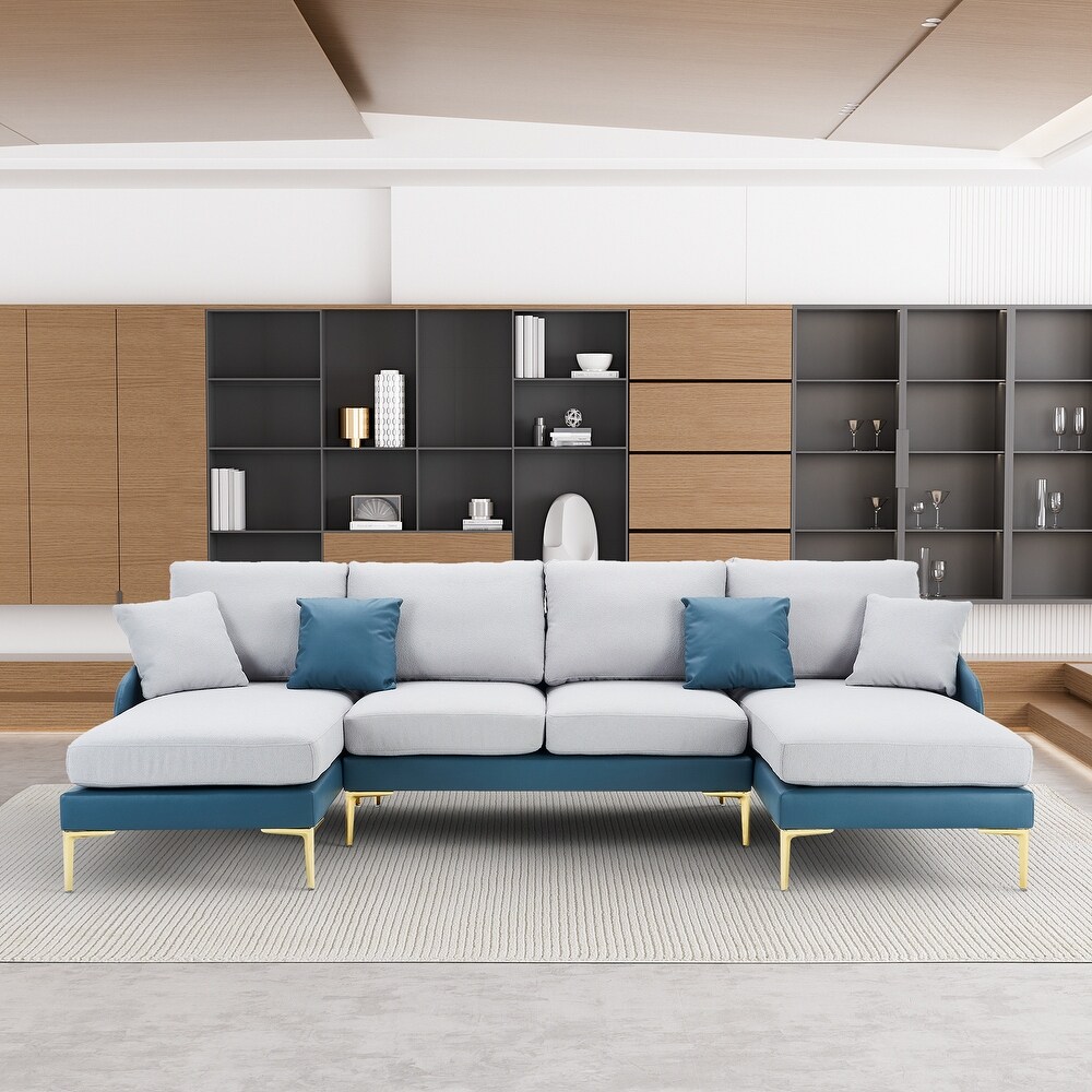 Ouyessir U Shape Sectional Sofa 4 Seat Couch with Double Chaise Lounge