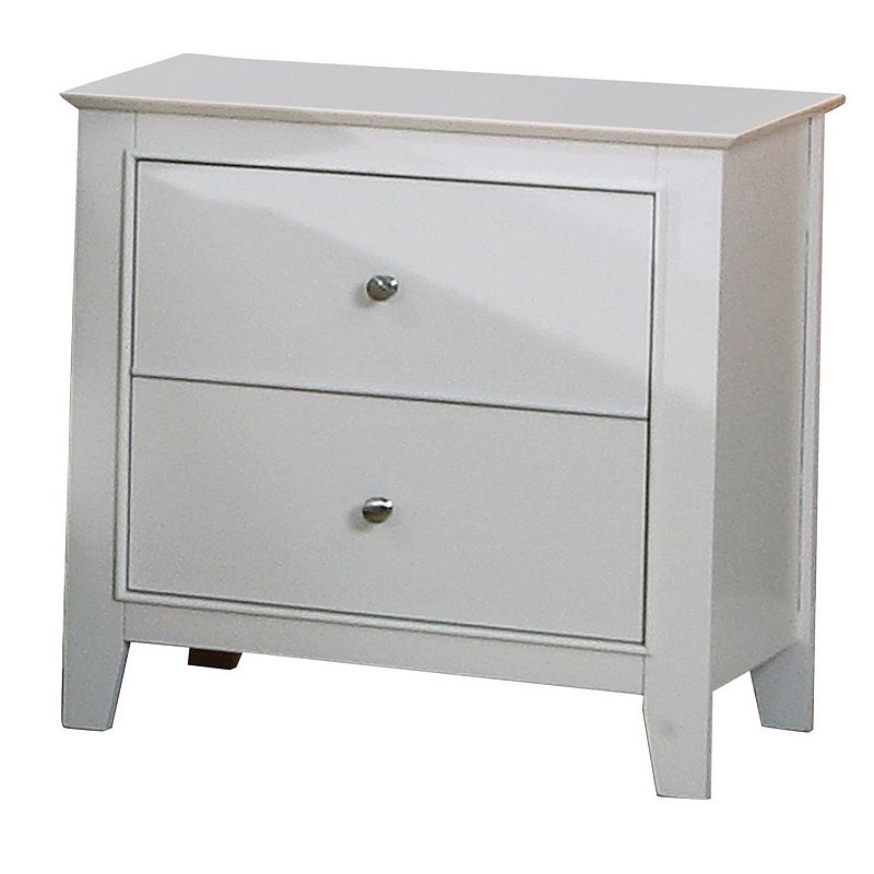 Contemporary Nightstand With 2 Drawers， White