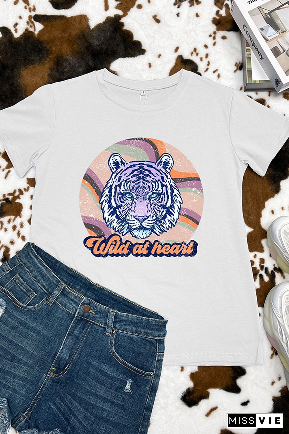 Retro Tiger Sublimation Graphic Tee Wholesale