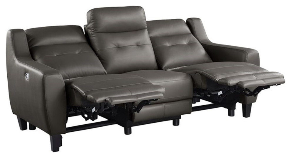 Bowery Hill 19.5 quotModern Leather Power Double Reclining Sofa in Grayish Brown   Contemporary   Sofas   by Homesquare  Houzz