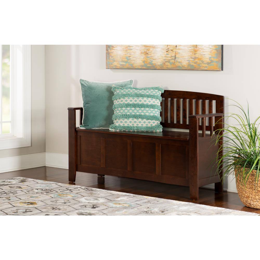 Linon Home Decor Cynthia Chinese Hardwood MDF Plywood Storage Bench in Walnut 83985WAL-01-KD-U