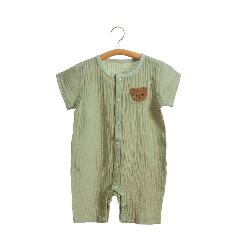 Baby Romper Muslin Short Sleeves Jumpsuit for Girls Boys Cute Bear One-Pieces Clothing Newborn Summer Thin Bodysuits