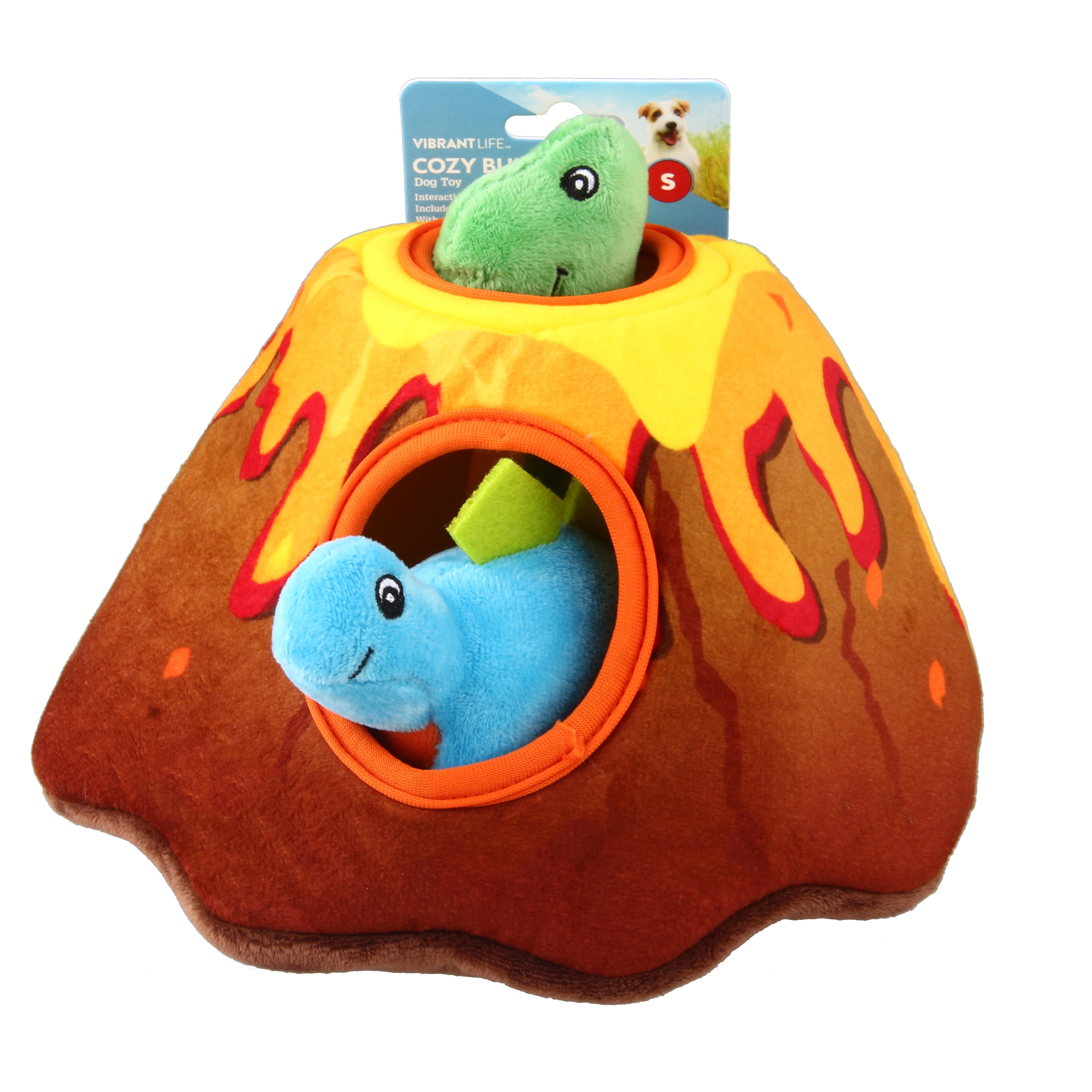 Vibrant Life Cozy Buddy Volcano Dino Hide Dog Toy， Small