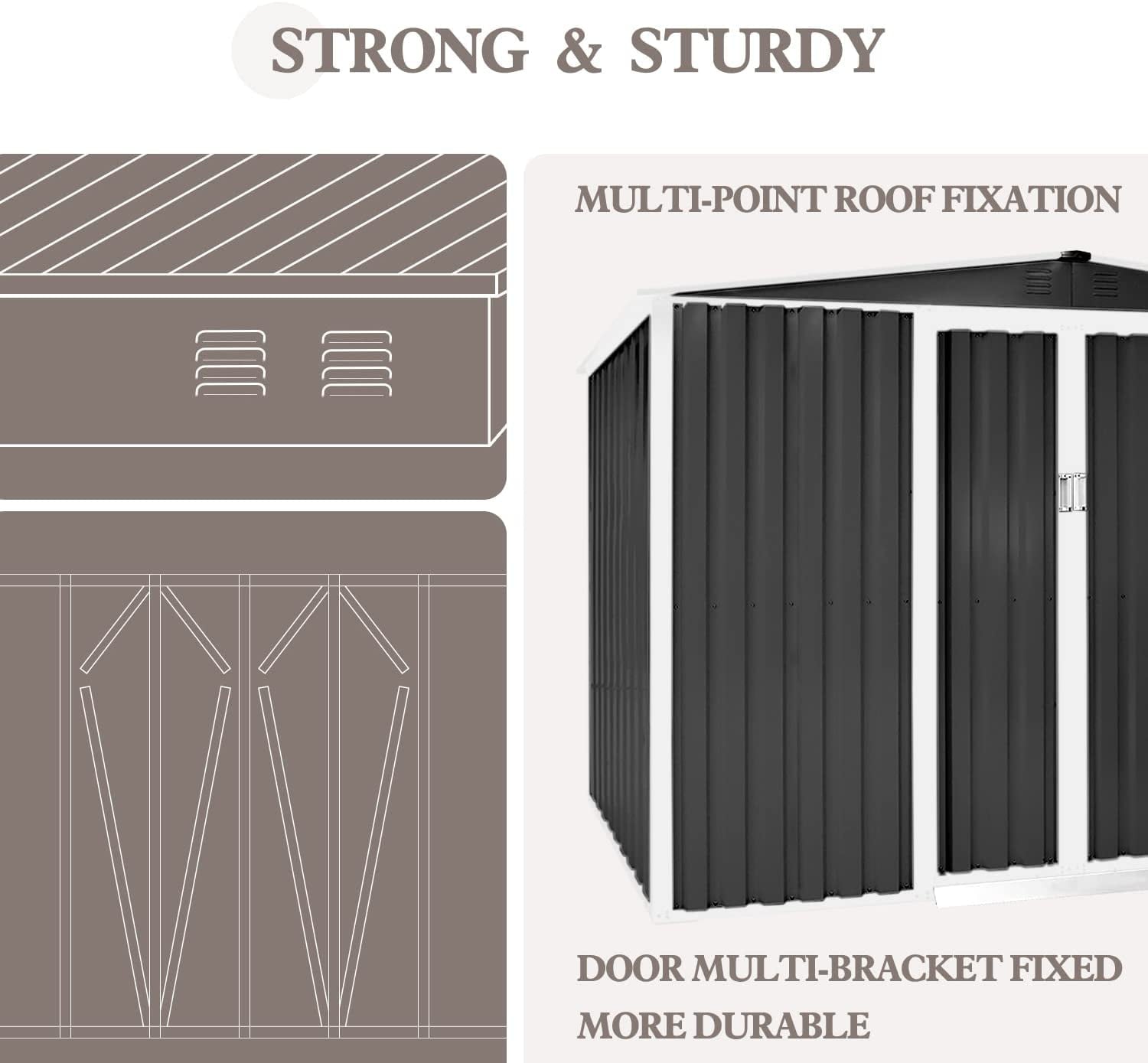 SOLAURA 8'x6' Outdoor Metal Storage Shed Backyard Garden Tool Vented Storage Shed with Sliding Door - Gray