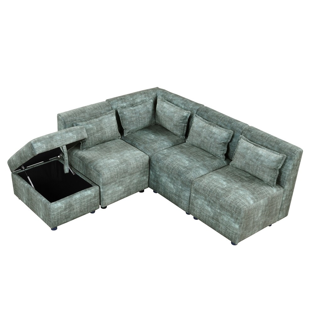 L shape Sectional Sofa Sets Chenille Corner Sofa with Ottomans