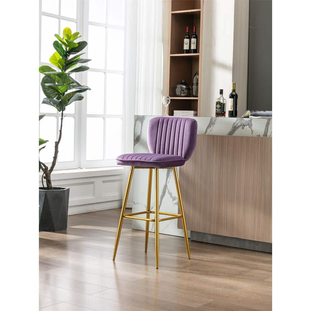 Modern 40.55 in. Purple Wood Bar Stool Bar Height with Low Back and Footrest YYmd-CA-102