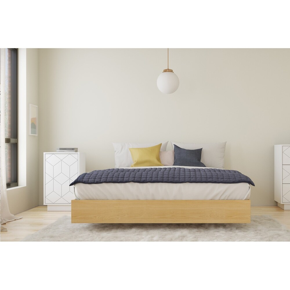 Baracuda Bedroom Set with Nightstand  Natural Maple and White