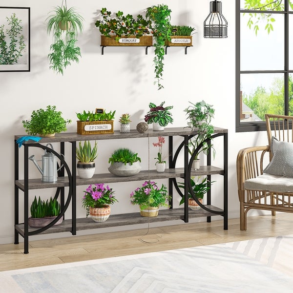 3 Tier Narrow Console Table with Storage Shelves， Industrial Entryway Table Behind Sofa Couch for Living Room