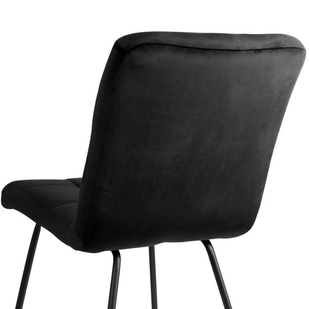 Elama 2 Piece Velvet Tufted Chairs In Black With Black Metal Legs