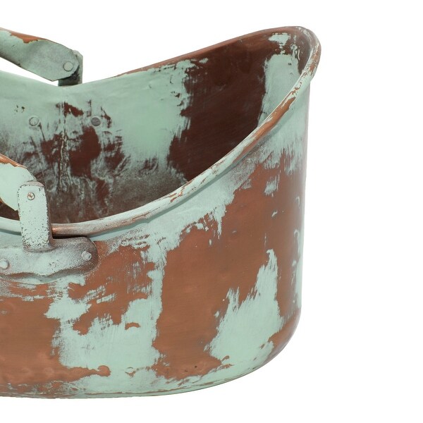 Copper Metal Patina Tulip Style Bucket Indoor Outdoor Planter with Stationary Handles (Set of 3)