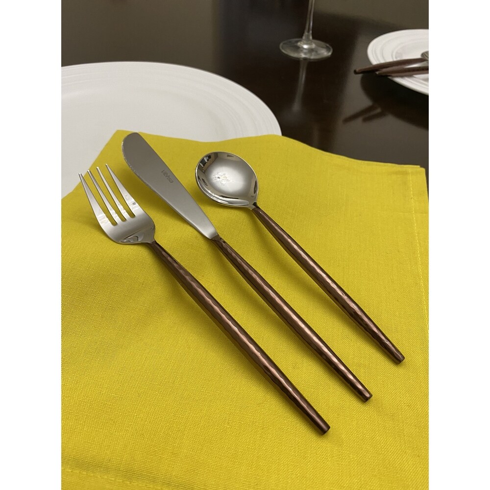 Hammered Stainless Steel Flatware 18 Piece Set (Dinner knives  Dinner Forks  Soup Spoons)