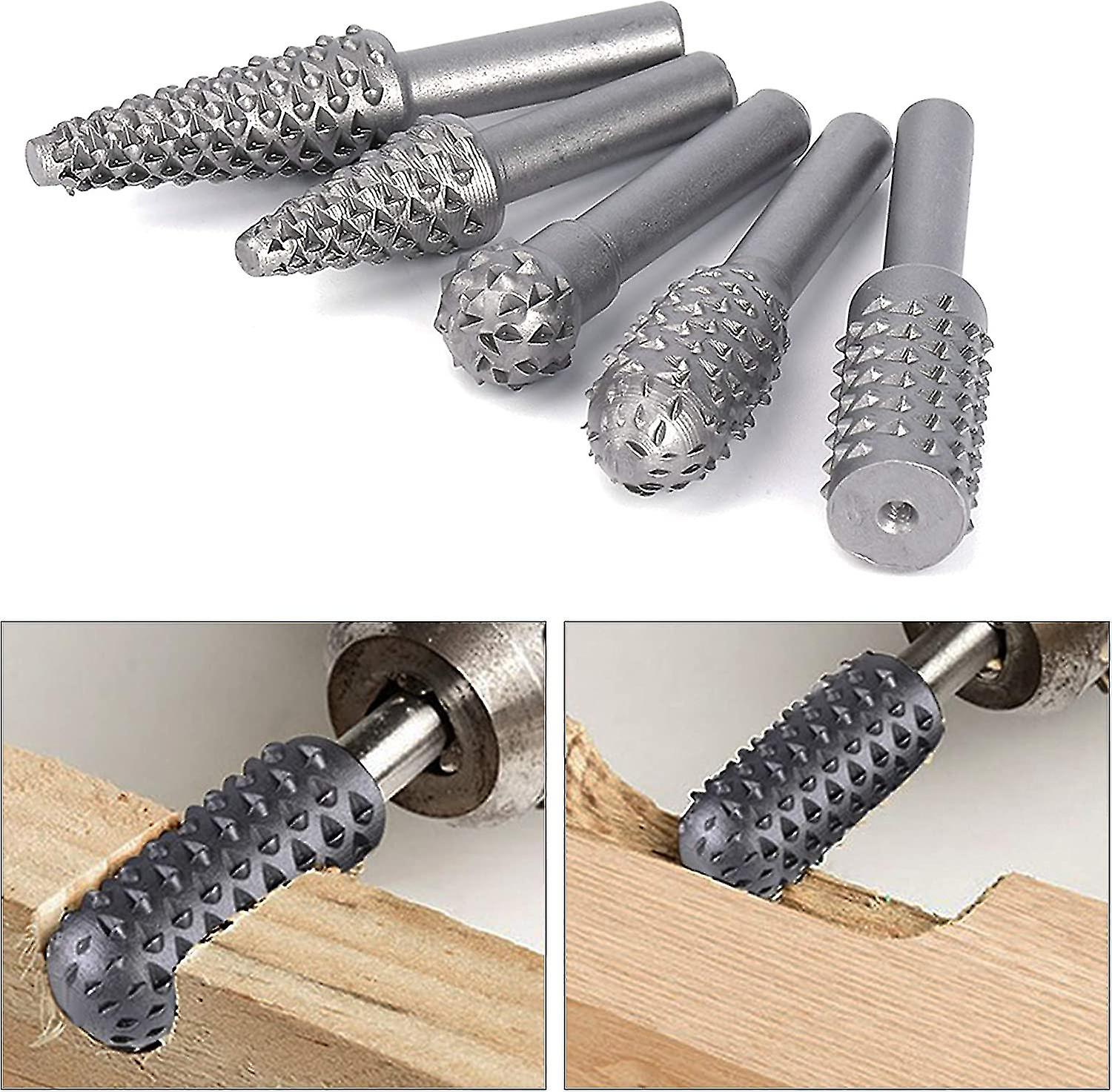 Rotary Cutter Set Power Tools Wood Grinding Solid Steel Rasp Carbide Wood Carving Tool For Drills For Polishing And Engravingset Of 5 Pieces