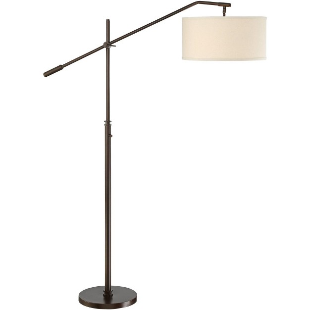 Tall Oiled Bronze Metal Light Brown Linen Drum Shade For Living Room Reading