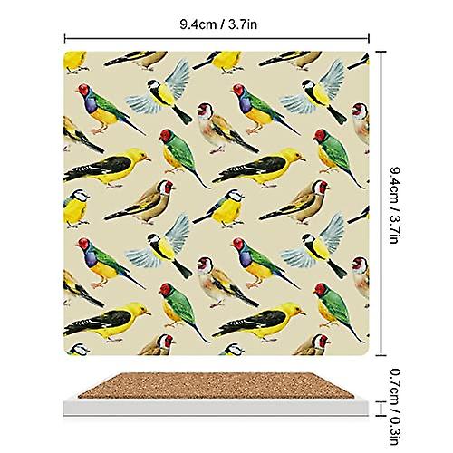 Colourlife Square Drink Coasters 1 Pc Beautiful Various Birds Absorbent Ceramic Coffee Coasters For Drinks With Cork Base Housewarming Gift For Home D