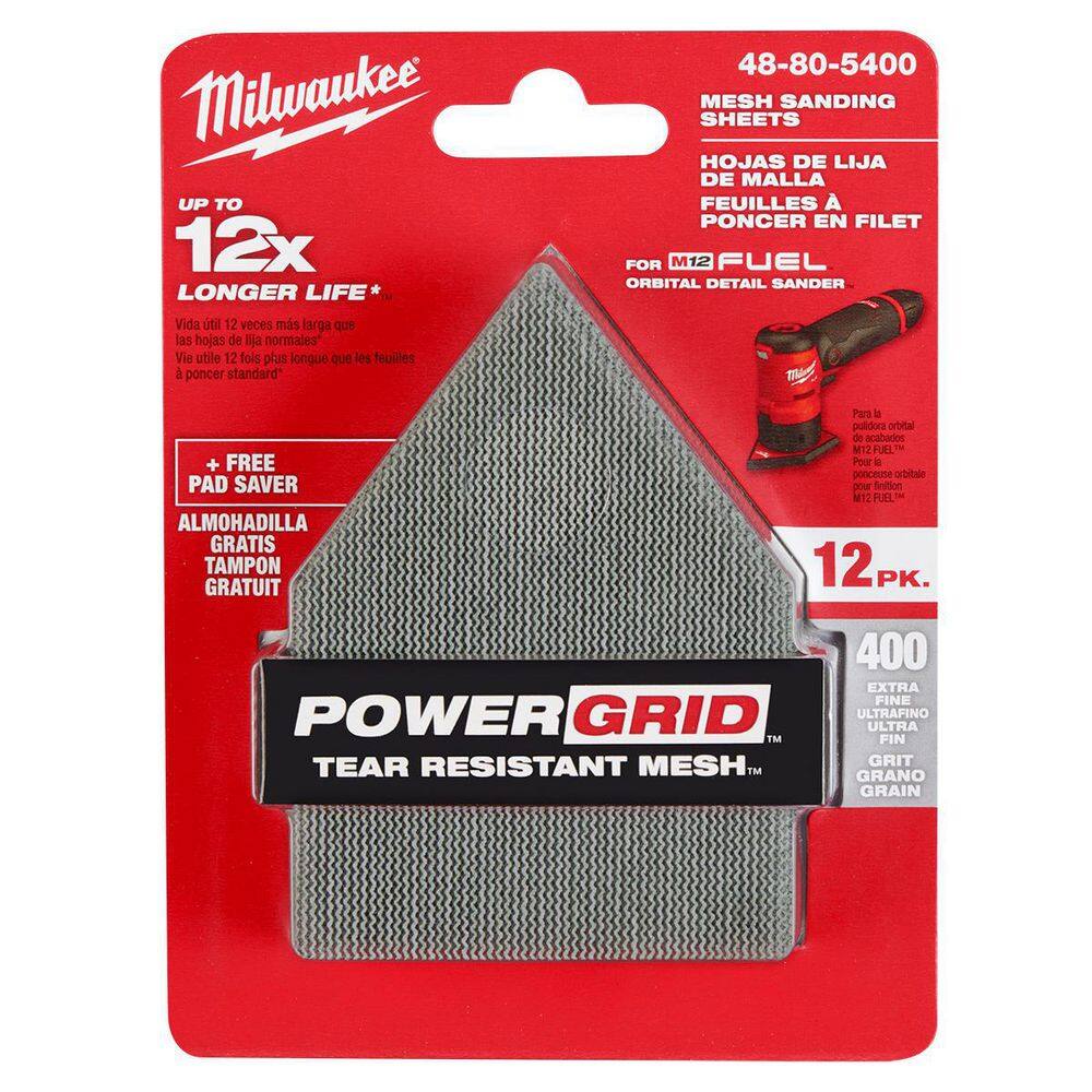 MW 3-34 in. 400-Grit Mesh Sanding Sheets (12-Pack) for M12 FUEL Orbital Detail Sander 48-80-5400