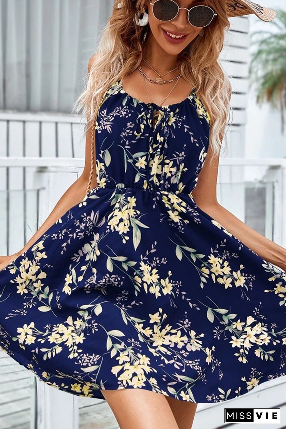 Ruffles Front Tie Cami Floral Dress