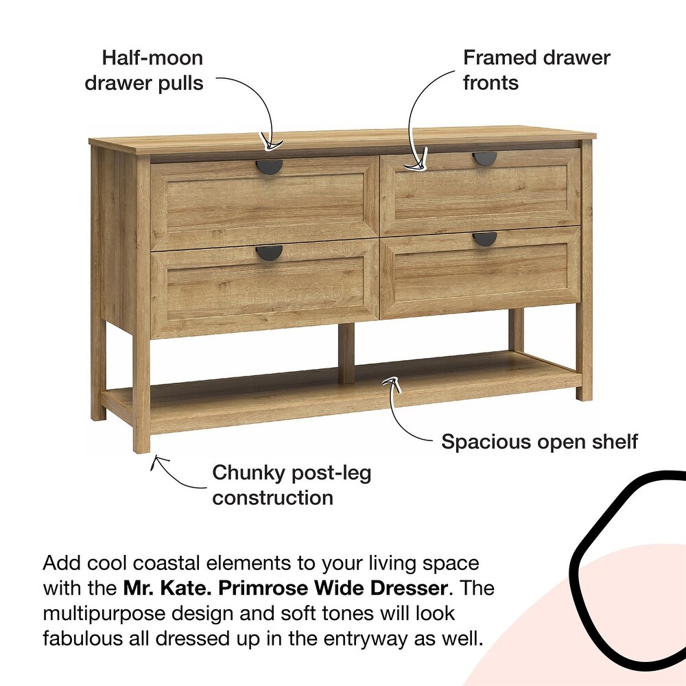 Mr. Kate Primrose Wide 4 Drawer Dresser with Shelf  Ivory Oak