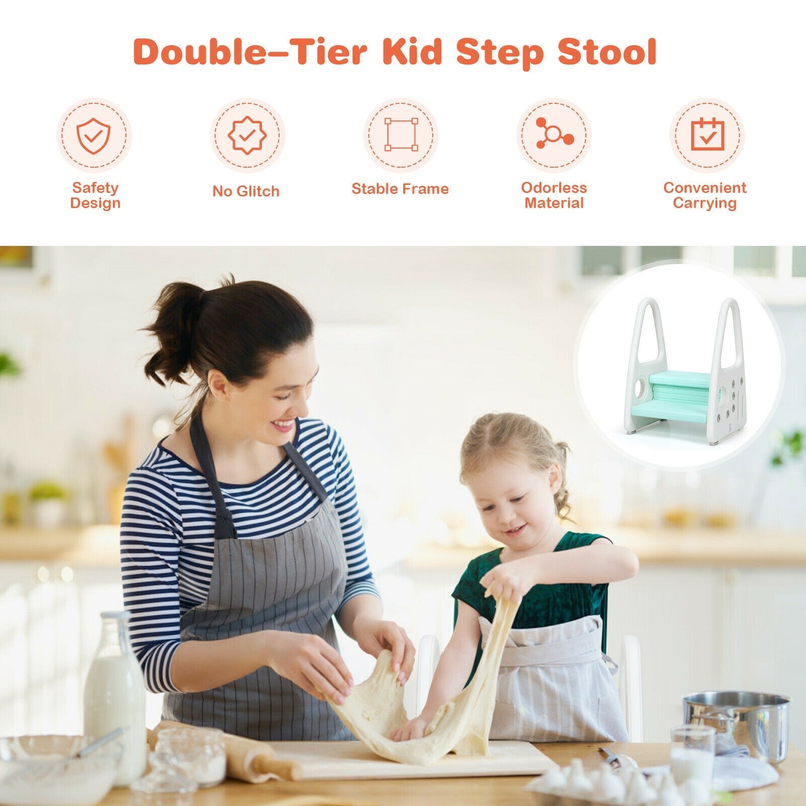 Costzon Kids Step Stool, Toddler Step Ladder for Toilet Potty Training,Two Step Learning Tower w/Non-Slip Design