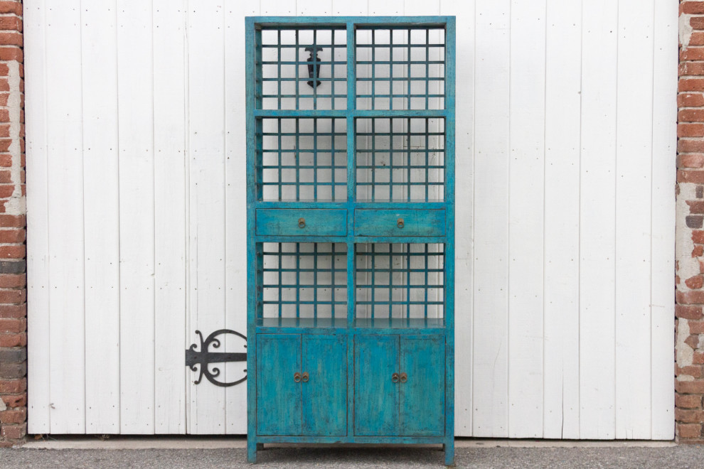 Tall Teal Blue Painted Bookcase Cabinet   Farmhouse   Bookcases   by De cor  Houzz