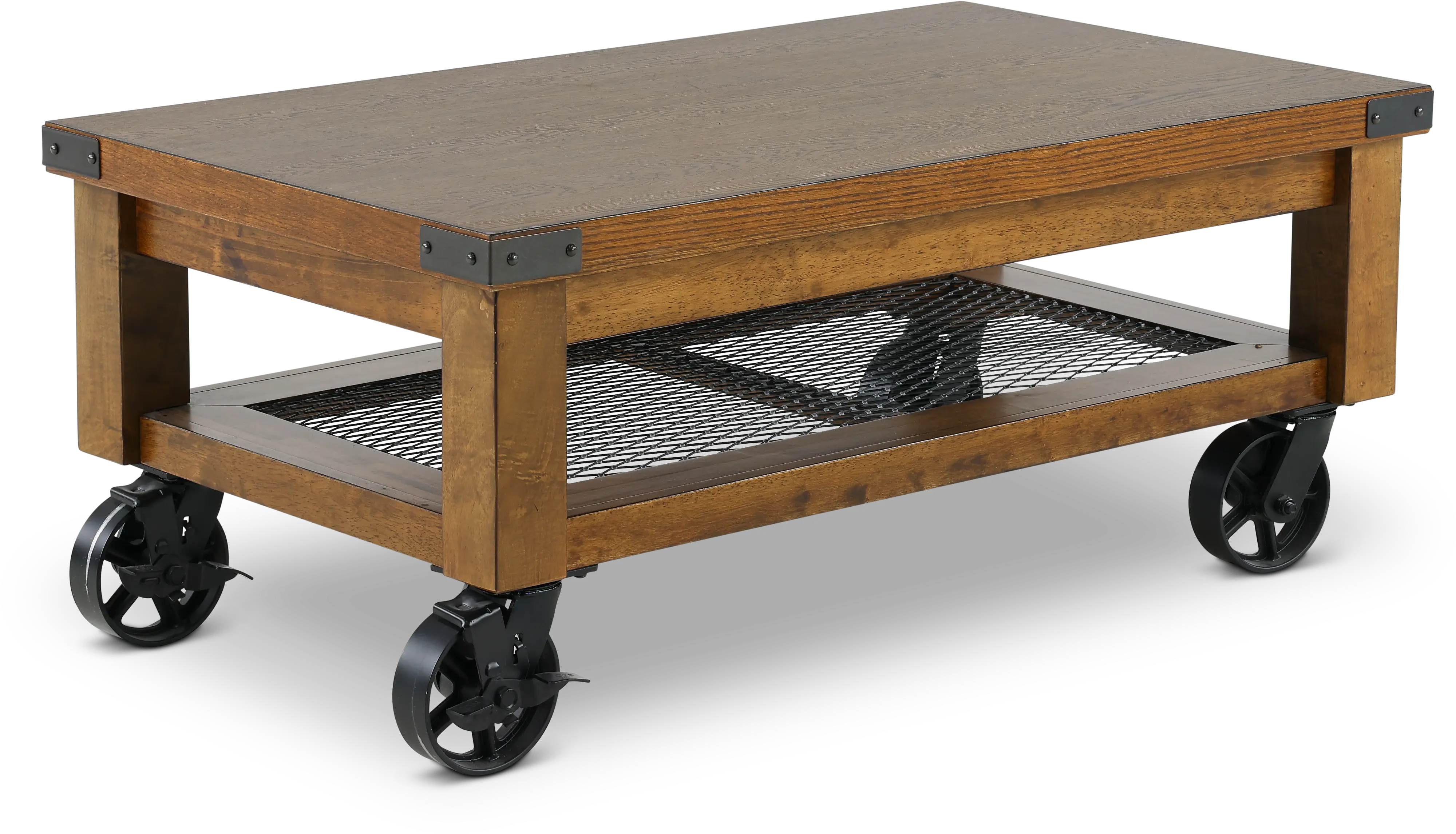 Hailee Rustic Brown Coffee Table with Wheels