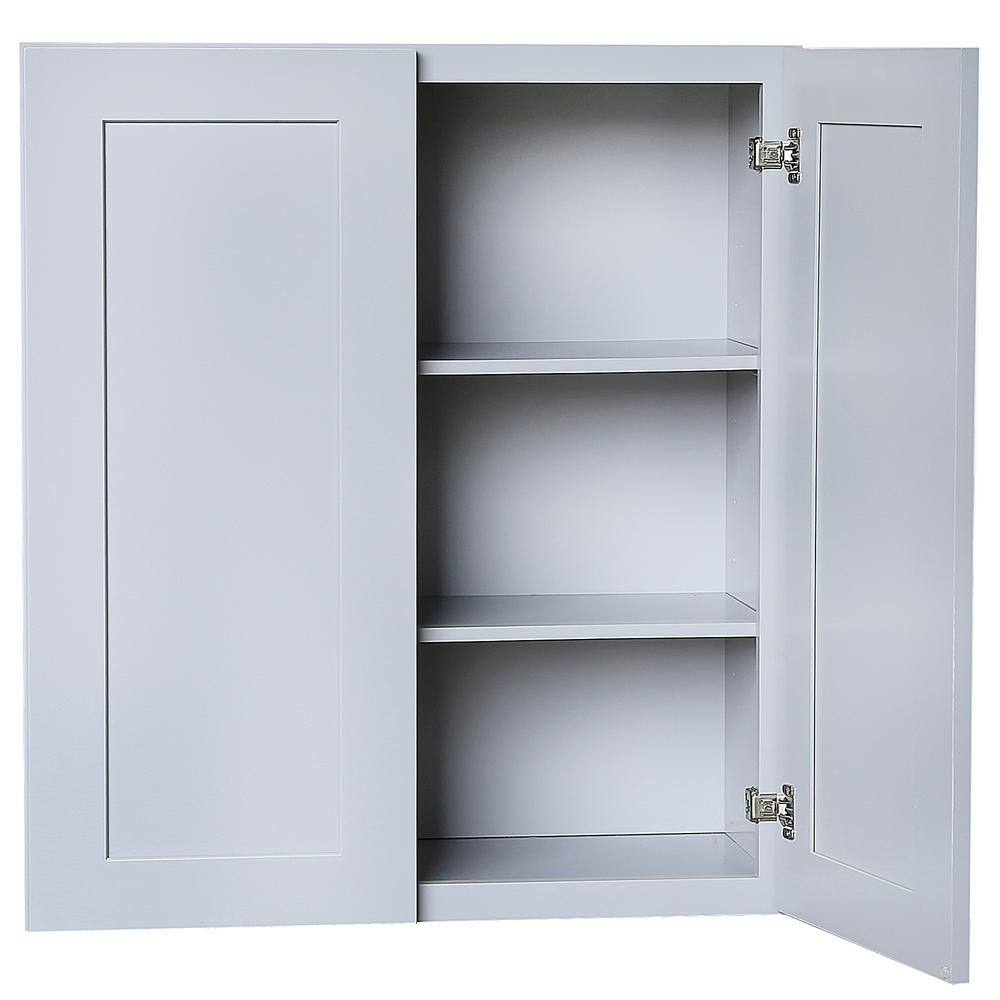 Plywell Ready to Assemble 24x30x12 in. Shaker Double Door Wall Cabinet with 2 Shelves in Gray SGxW2430