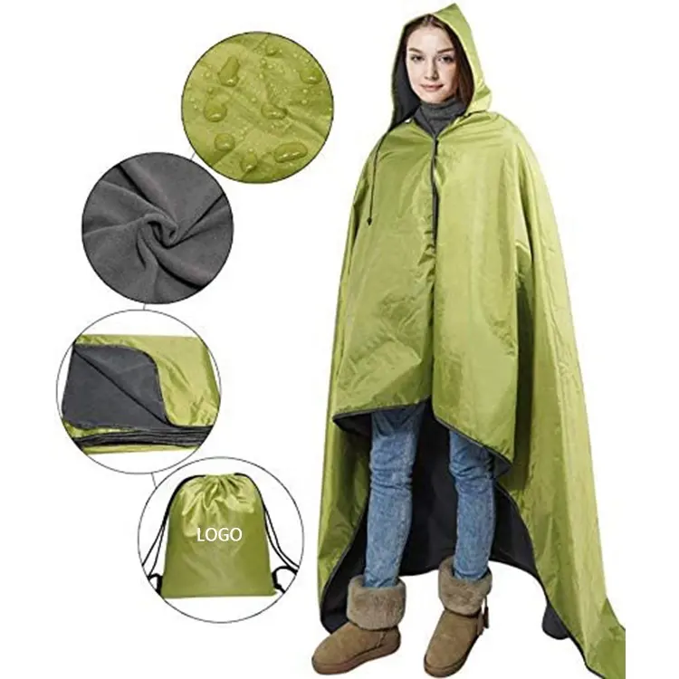 outdoor waterproof wearable hoodie blanket polar fleece lining