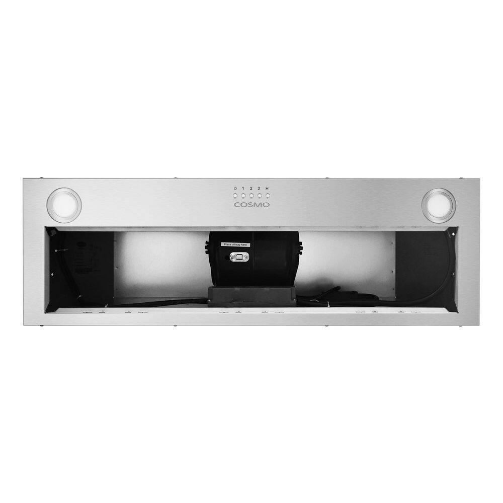 Cosmo 36 in 380 CFM Ducted Insert Range Hood in Stainless Steel with Push Button Controls LED Lights and Permanent Filters