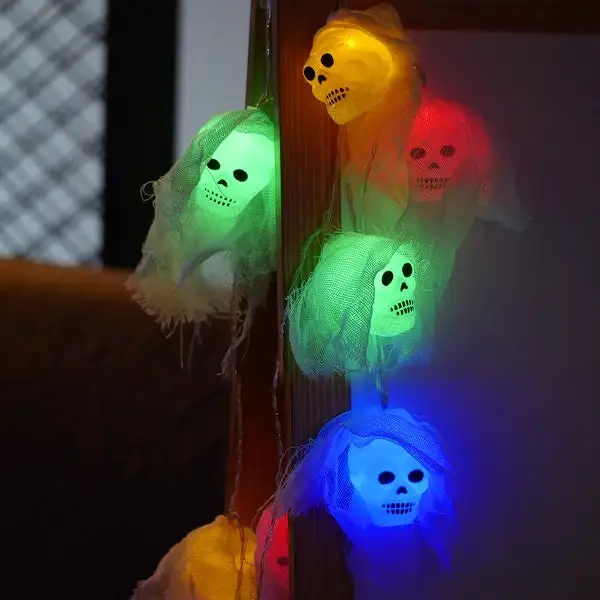 Halloween Skull Lights, 10 LEDs White Gauze String Lights - 1PACK