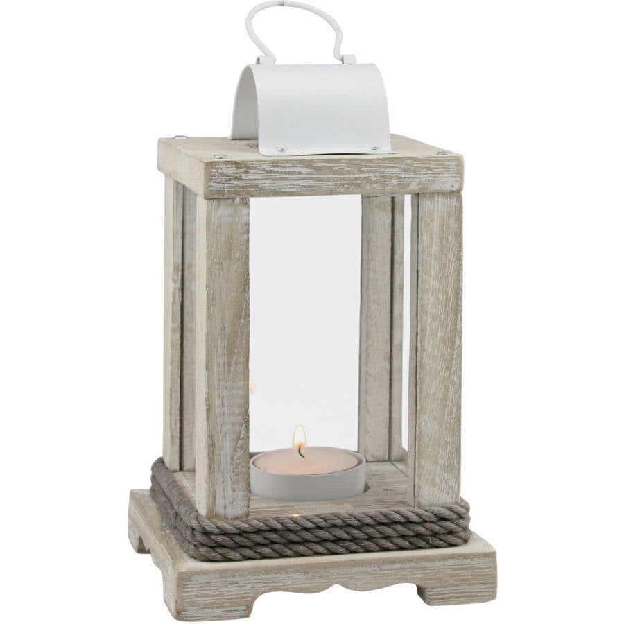 Stonebriar Decorative White Wood and Metal Lantern， Tealight Candle Holder