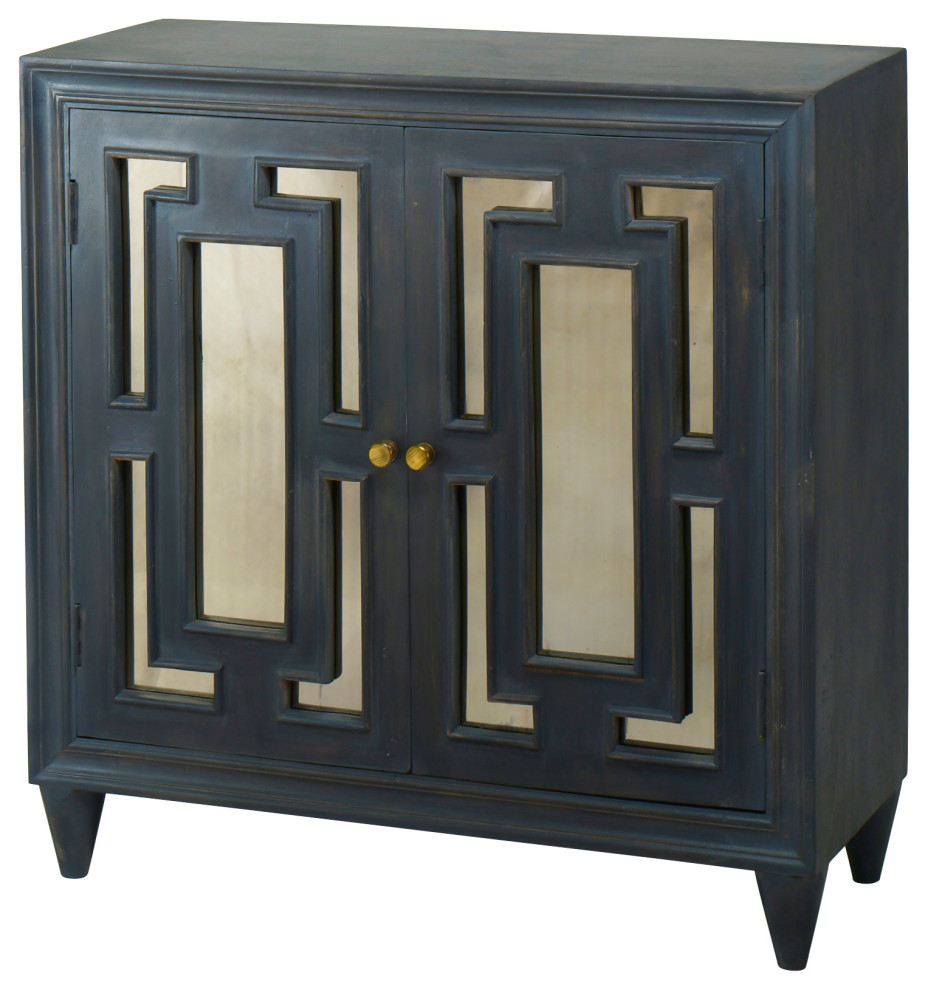 40 quotBlack Square Antiqued Glass Doors Trellis Layover Accent Cabinet Noche   Midcentury   Accent Chests And Cabinets   by Sideboards and Things  Houzz