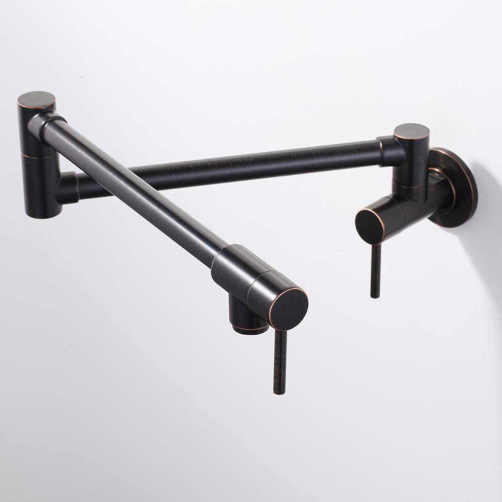 WOWOW Wall Mounted Pot Filler Faucet with Double Handle in Oil Rubbed Bronze 2314600RB