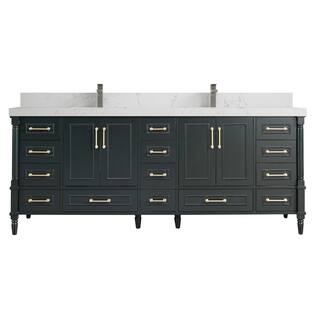 Willow Collections Hudson 84 in. W x 22 in. D x 36 in. H Double Sink Bath Vanity in Dark Green with 2 in Empira Quartz Top HDSN_DGN_EMP_WT_84