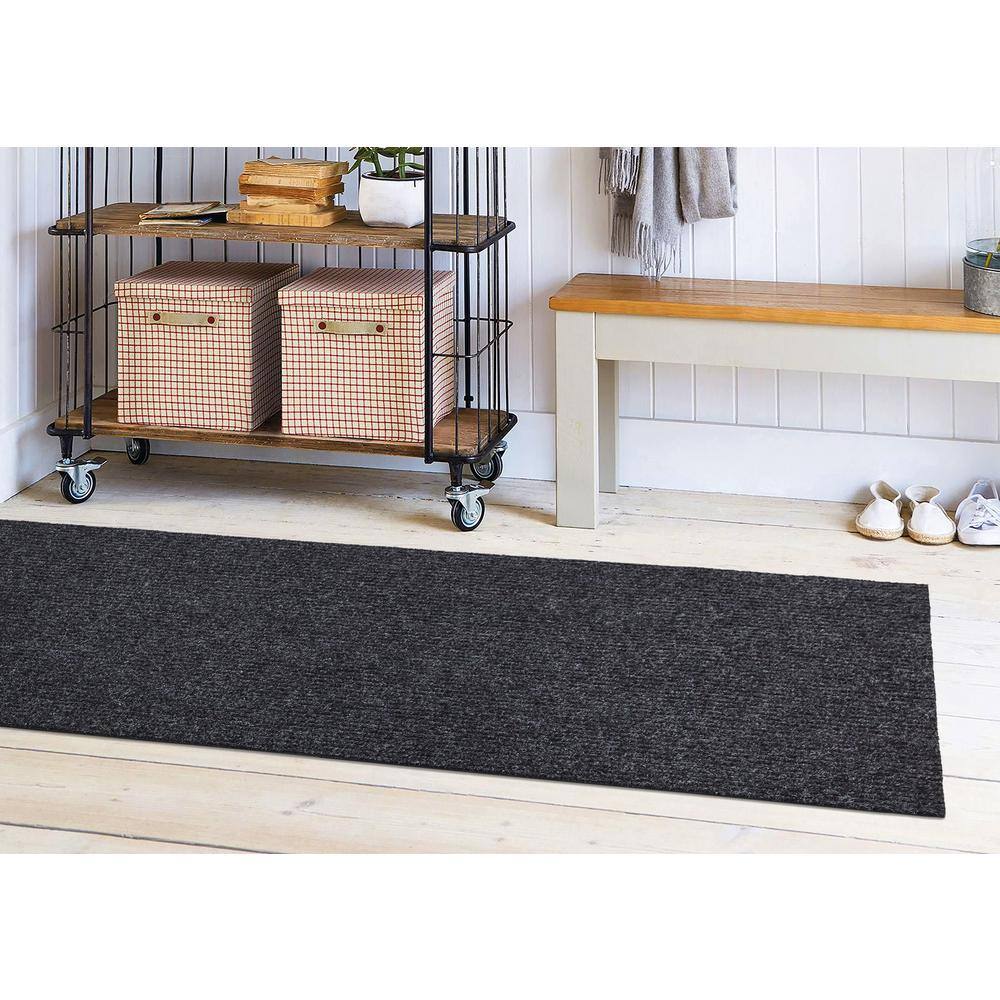 Sweet Home Stores 2 ft. W x 4 ft. L Black Ribbed Waterproof Non-Slip Rubber Back Solid Runner Rug Polypropylene Garage Flooring SH-SRT704-2X4