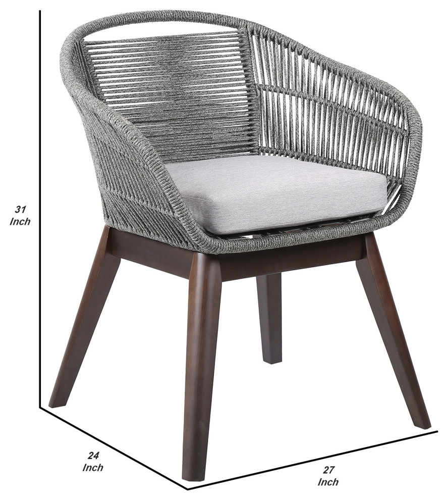 Benzara BM245733 Indoor Outdoor Dining Chair  Fishbone Woven Curved Back  Gray   Beach Style   Outdoor Dining Chairs   by Uber Bazaar  Houzz