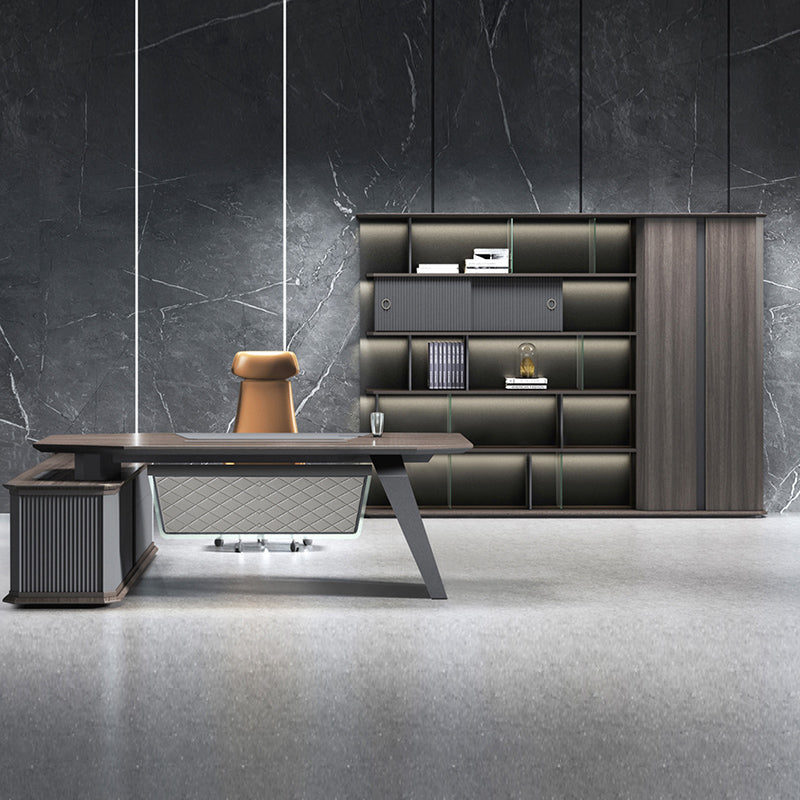 MADDOK Executive Desk with Right Return 200cm - Chocolate & Charcoal Grey