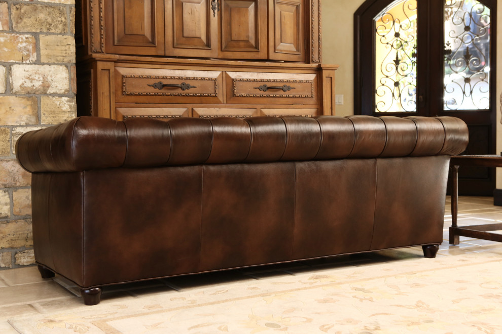 Tuscan Tufted Top Grain Leather Sofa  Brown   Traditional   Sofas   by Abbyson Living  Houzz