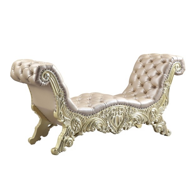 Vatican Pu Bench Light Gold champagne Silver Finish Acme Furniture