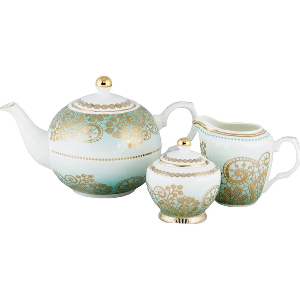 Antique Lace 3 Piece Tea， Teapot， Creamer and Sugar