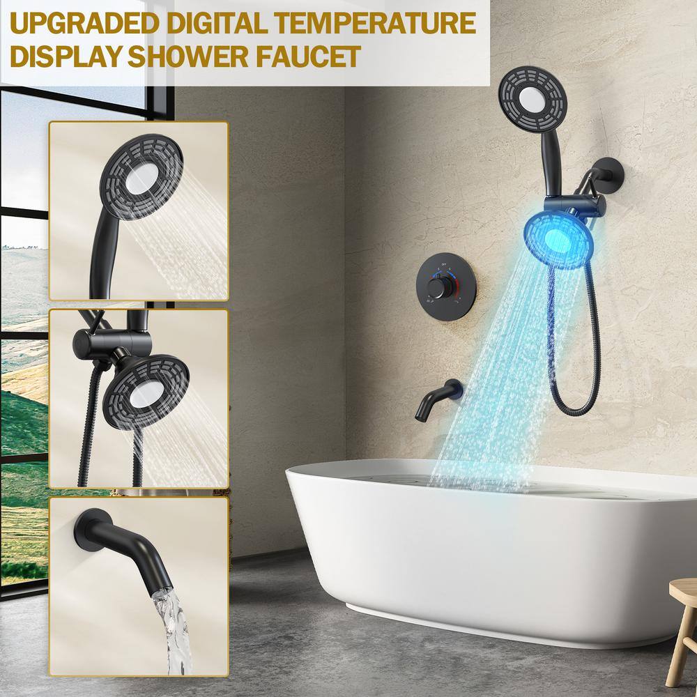 CRANACH Single Handle 3-Spray Tub and Shower Faucet 2.5 GPM 5 in. LED 3-Color Shower Head in Matte Black (Valve Included) SRSFS-1023-BK5