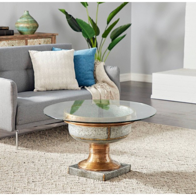 Coffee Table Round Glass And Metal Bronze And Gray Olivia amp May