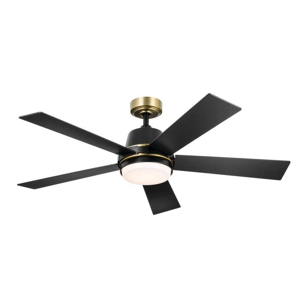 KICHLER Grace 52 in. Integrated LED Indoor Satin Black Down Rod Mount Ceiling Fan with Light and Remote 300316SBK