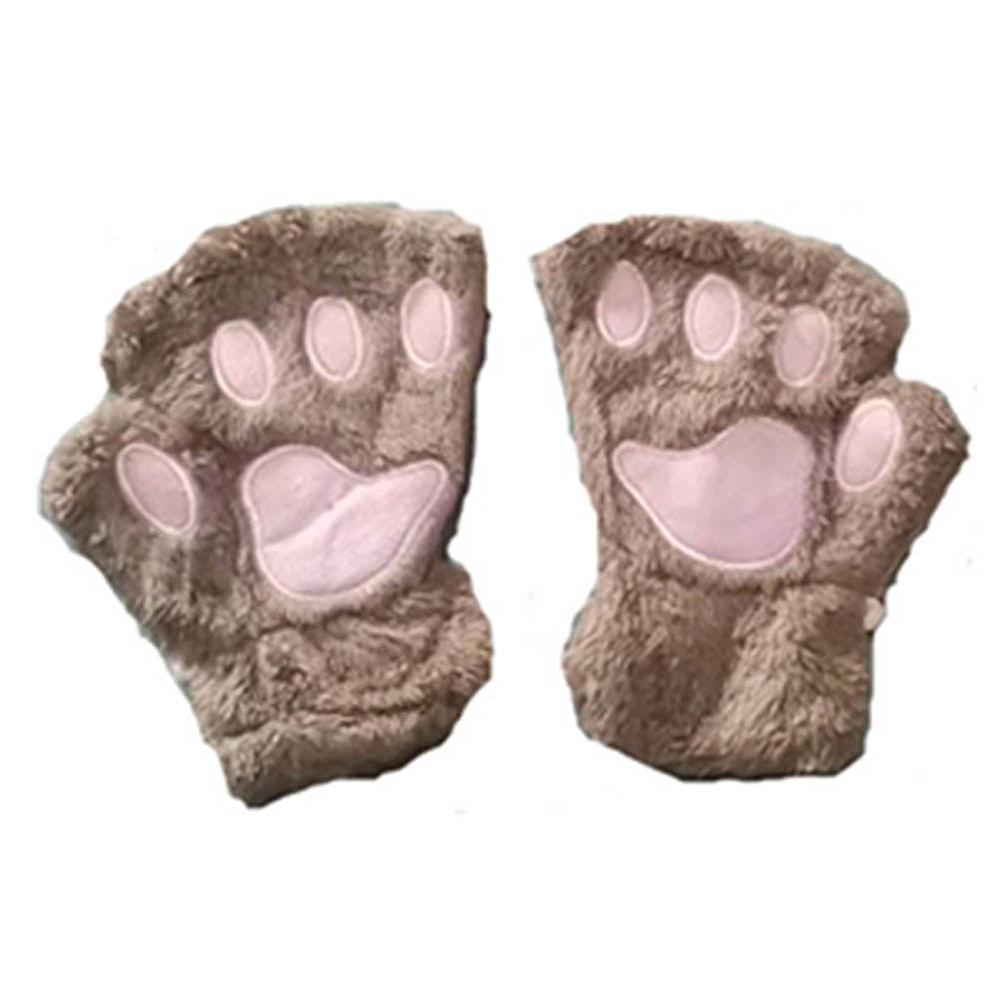 Gloves Fluffy Bear Cat Plush Paw Claw Half Finger Half Cover Woman