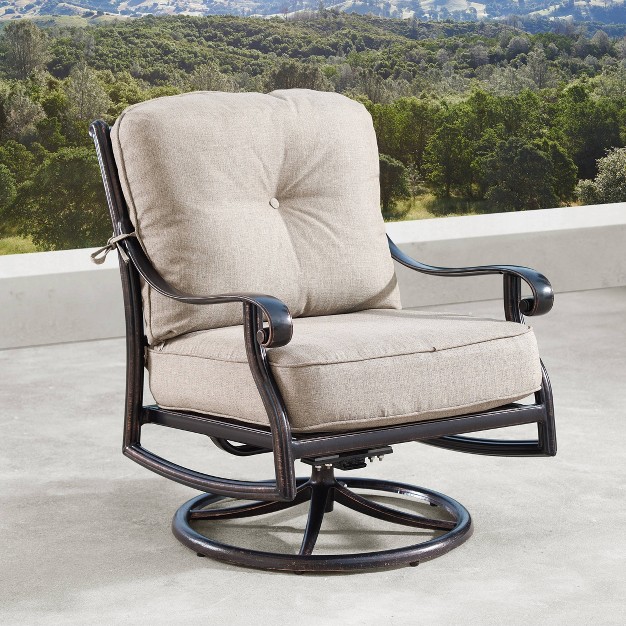 2pk Aluminum Outdoor Deep Seating Swivel Rocking Club Chairs With Cushions Copper tan Oakland Living