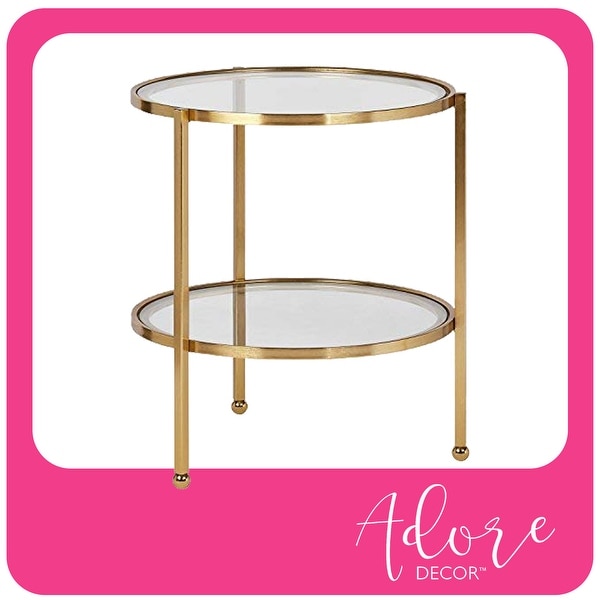 Adore Decor Addison Modern Glass and Metal Side Table， Decorative Small Accent for Living Room， 18