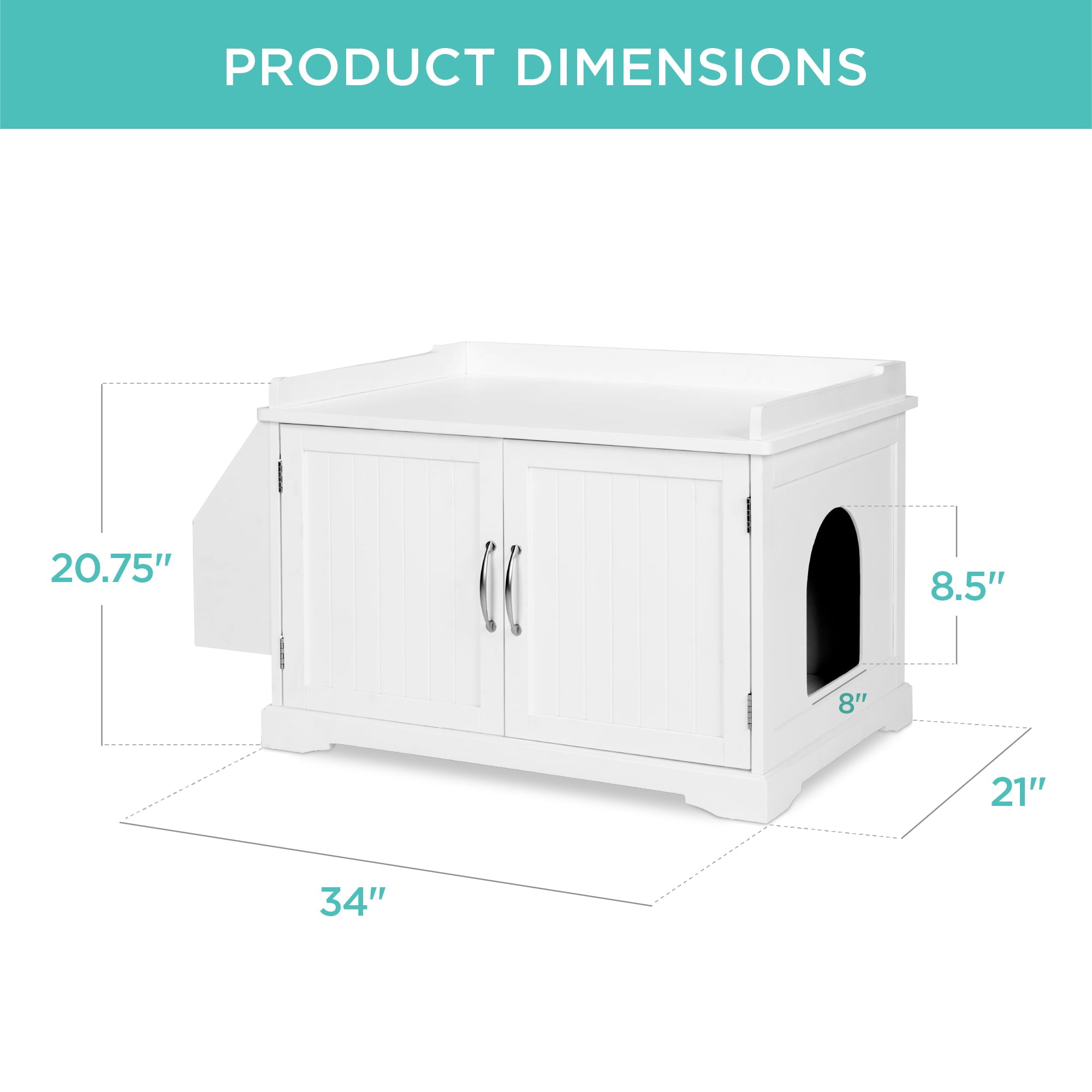 Best Choice Products Large Wooden Cat Litter Box Enclosure， Storage Cabinet Bench Table w/ Magazine Rack - White