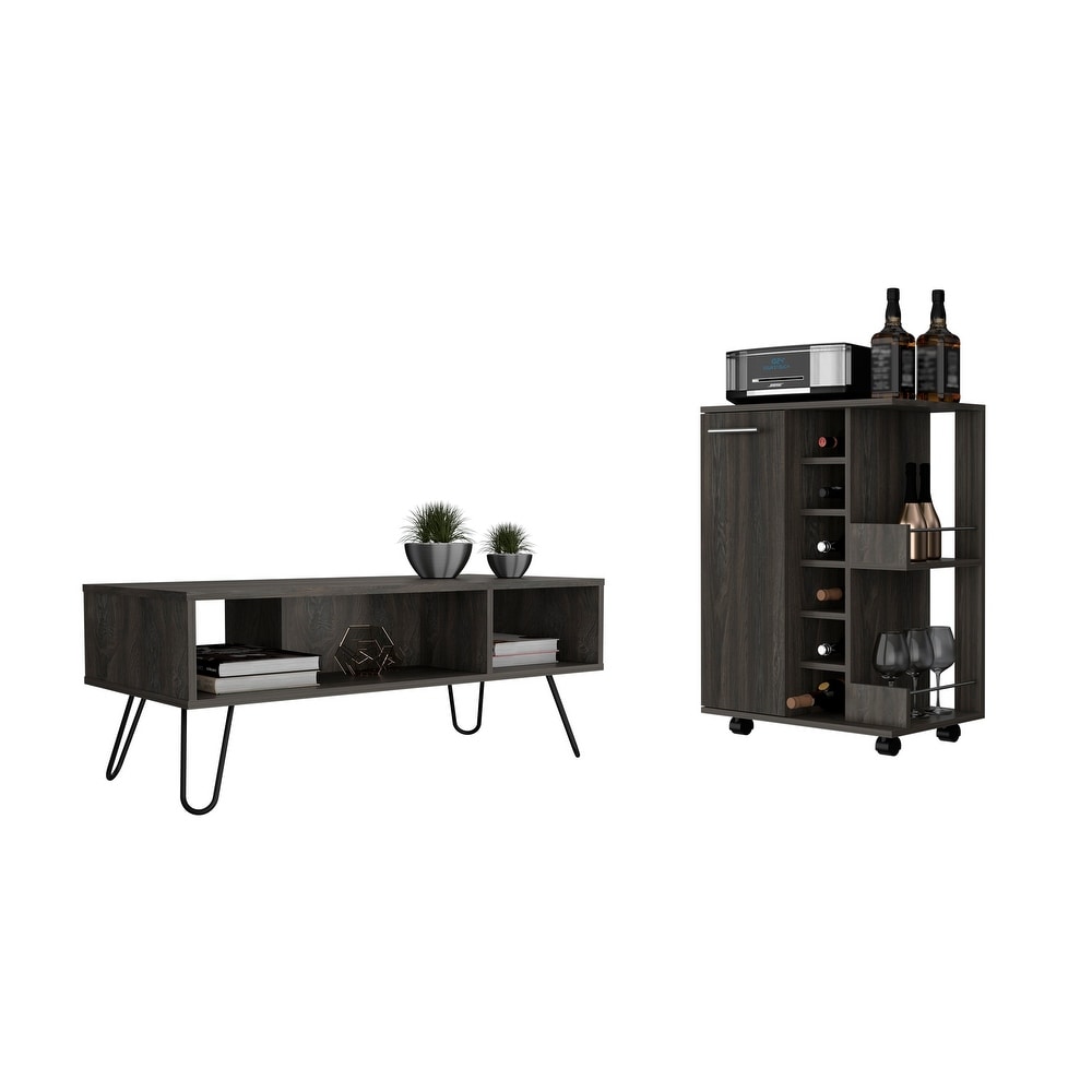 TUHOME Vassel 2 Piece Living Room Set with Bar Cart and Coffee Table  Espresso